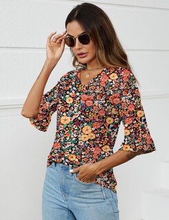 Foto 4 | Foto 4 | Blusas De Verano Tops Lomon Con Manga 3/4 Y Cuello En V Para Mujer - Venta Internacional.