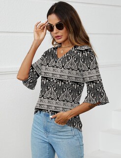 Foto 4 | Foto 4 | Blusa Tipo Túnica Lomon Para Mujer Con Cuello En V Y Manga 3/4 Con Estampado De Cachemir - Venta Internacional.