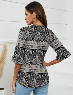 Foto 5 | Foto 5 | Blusa Tipo Túnica Lomon Para Mujer Con Cuello En V Y Manga 3/4 Con Estampado De Cachemir - Venta Internacional.