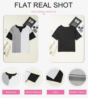 Foto 3 | Foto 3 | Camisa Dokotoo De Manga Corta Con Cuello En V, Punto Gofrado Para Mujer, Gris - Venta Internacional.