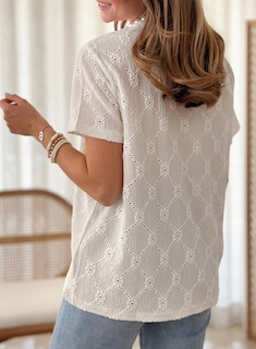 Foto 4 | Foto 4 | Top Tipo Túnica Dokotoo Para Mujer, Manga Corta, Verano, Bordado Con Ojales - Venta Internacional.