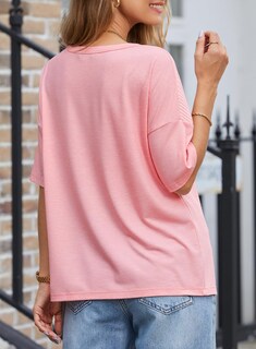 Foto 2 | Foto 2 | Top Dokotoo, Talla Grande, Para Mujer, Manga Media Acampanada Y Cuello En V, Color Rosa Intenso - Venta Internacional.
