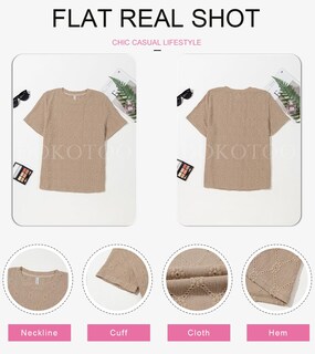 Foto 6 | Foto 6 | Camiseta Dokotoo Para Mujer, Manga Corta, Punto A Ganchillo, Color Caqui - Venta Internacional.