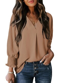 Foto 1 | Foto 1 | Top Dokotoo Para Mujer, Cuello En V, Manga Corta, Color Marrón, 100% Poliéster - Venta Internacional.