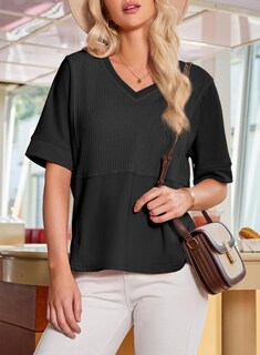Foto 6 | Foto 6 | Tops Dokotoo, Camisetas Casuales Para Mujer, Color Negro, Punto Gofrado, Cuello En V - Venta Internacional.