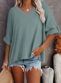 Foto 3 | Foto 3 | Blusas Dokotoo Para Mujer, Manga Corta, Cuello En V, Color Azul Xl - Venta Internacional.