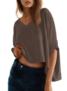 Foto 1 | Foto 1 | Blusas De Verano Dokotoo Para Mujer, Manga Corta, Cuello En V, Color Marrón Xxl - Venta Internacional.