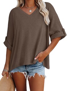 Foto 2 | Foto 2 | Blusas De Verano Dokotoo Para Mujer, Manga Corta, Cuello En V, Color Marrón Xxl - Venta Internacional.
