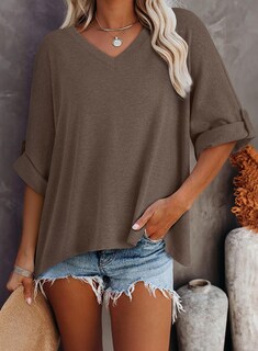 Foto 3 | Foto 3 | Blusas De Verano Dokotoo Para Mujer, Manga Corta, Cuello En V, Color Marrón Xxl - Venta Internacional.