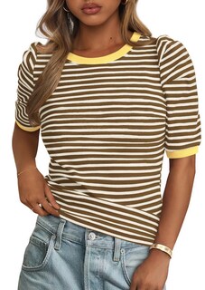 Foto 1 | Foto 1 | Camiseta Prettygarden Para Mujer, Color Caqui, Con Bloques De Colores, Color Caqui - Venta Internacional.