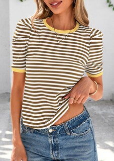 Foto 5 | Foto 5 | Camiseta Prettygarden Para Mujer, Color Caqui, Con Bloques De Colores, Color Caqui - Venta Internacional.