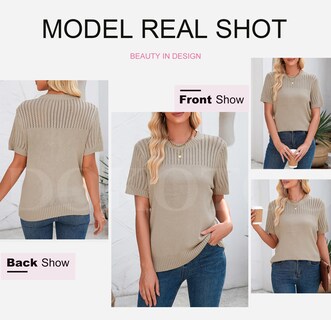 Foto 5 | Foto 5 | Blusas De Verano Dokotoo 2025 Para Mujer, Cuello Redondo Y Manga Corta, Color Caqui - Venta Internacional.