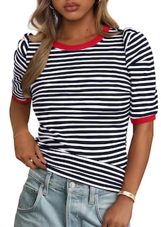 Foto 1 | Foto 1 | Camiseta Prettygarden Para Mujer, Color Azul Marino, A Rayas, Color Azul Marino - Venta Internacional.