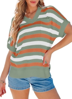 Foto 1 | Foto 1 | Blusa Tipo Túnica Dokotoo Para Mujer, Cuello En V, Manga Corta, Naranja - Venta Internacional.