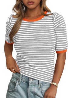 Foto 1 | Foto 1 | Camiseta Prettygarden Para Mujer, Color Bloque De Colores, A Rayas, Gris S - Venta Internacional.