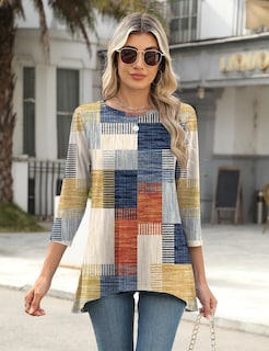 Foto 4 | Foto 4 | Camisas Fluidas Con Mangas 3/4 De Manga 3/4 Para Mujer, Estilo Túnica Lomon, Talla Xl - Venta Internacional.