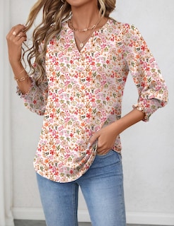 Foto 2 | Foto 2 | Top Lomon Largo Hasta El Codo Para Mujer, Manga 3/4, Cuello En V, Volantes - Venta Internacional.