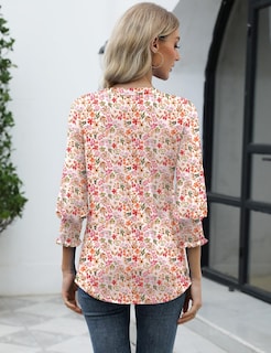 Foto 4 | Foto 4 | Top Lomon Largo Hasta El Codo Para Mujer, Manga 3/4, Cuello En V, Volantes - Venta Internacional.