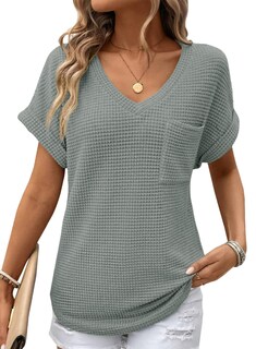 Foto 1 | Foto 1 | Top Dokotoo Para Mujer, Tejido Gofrado, Cuello En V, Manga Corta, Casual - Venta Internacional.