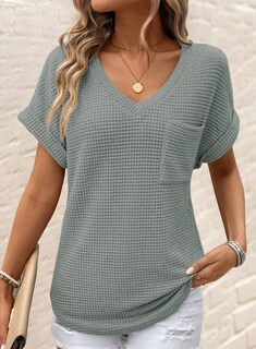 Foto 2 | Foto 2 | Top Dokotoo Para Mujer, Tejido Gofrado, Cuello En V, Manga Corta, Casual - Venta Internacional.