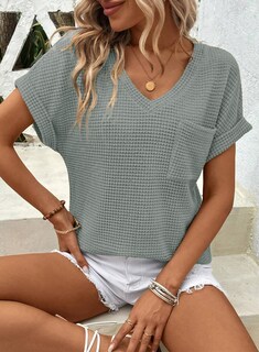 Foto 3 | Foto 3 | Top Dokotoo Para Mujer, Tejido Gofrado, Cuello En V, Manga Corta, Casual - Venta Internacional.