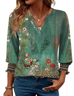 Foto 1 | Foto 1 | Camiseta Lomon Blusa Casual Con Cuello En V Y Manga 3/4 Para Mujer - Venta Internacional.