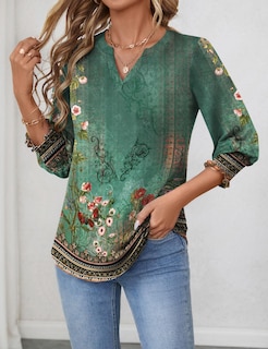 Foto 2 | Foto 2 | Camiseta Lomon Blusa Casual Con Cuello En V Y Manga 3/4 Para Mujer - Venta Internacional.