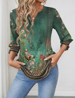 Foto 3 | Foto 3 | Camiseta Lomon Blusa Casual Con Cuello En V Y Manga 3/4 Para Mujer - Venta Internacional.