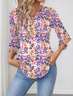 Foto 3 | Foto 3 | Blusa Lomon Casual Para Mujer, Elegante Cuello En V Y Manga 3/4 - Venta Internacional.