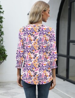 Foto 4 | Foto 4 | Blusa Lomon Casual Para Mujer, Elegante Cuello En V Y Manga 3/4 - Venta Internacional.