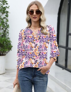 Foto 5 | Foto 5 | Blusa Lomon Casual Para Mujer, Elegante Cuello En V Y Manga 3/4 - Venta Internacional.