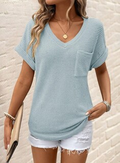 Foto 2 | Foto 2 | Camisetas Dokotoo De Punto Gofrado Con Cuello En V Y Manga Corta Para Mujer - Venta Internacional.