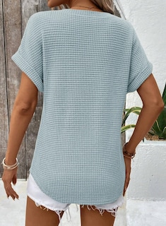 Foto 4 | Foto 4 | Camisetas Dokotoo De Punto Gofrado Con Cuello En V Y Manga Corta Para Mujer - Venta Internacional.
