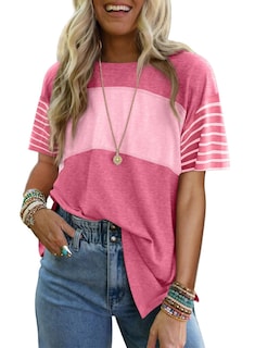 Foto 1 | Foto 1 | Camiseta Dokotoo Para Mujer Con Bloques De Color Rosa Fresa, Talla Grande - Venta Internacional.