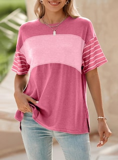 Foto 2 | Foto 2 | Camiseta Dokotoo Para Mujer Con Bloques De Color Rosa Fresa, Talla Grande - Venta Internacional.