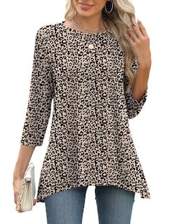 Foto 1 | Foto 1 | Camiseta Tipo Túnica Lomon Para Mujer, Manga 3/4, Con Estampado De Leopardo, Para Leggings - Venta Internacional.