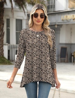 Foto 3 | Foto 3 | Camiseta Tipo Túnica Lomon Para Mujer, Manga 3/4, Con Estampado De Leopardo, Para Leggings - Venta Internacional.