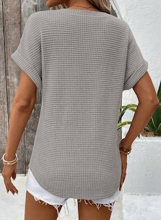 Foto 4 | Foto 4 | Tops Dokotoo De Punto Gofrado Con Cuello En V Y Manga Corta Para Mujer, Color Gris - Venta Internacional.