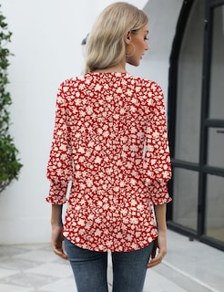 Foto 4 | Foto 4 | Top Lomon Para Mujer, Casual, Manga 3/4, Cuello En V, Con Volantes - Venta Internacional.
