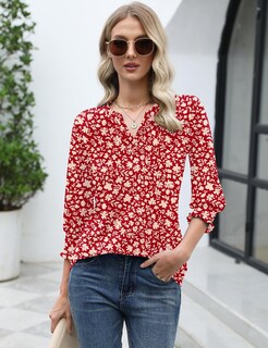Foto 5 | Foto 5 | Top Lomon Para Mujer, Casual, Manga 3/4, Cuello En V, Con Volantes - Venta Internacional.