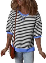 Camisetas A Rayas Dokotoo Para Mujer, Mangas 3/4, Color Azul - Venta Internacional.