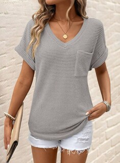 Foto 2 | Foto 2 | Tops Dokotoo De Punto Gofrado Con Cuello En V Y Manga Corta Para Mujer, Color Gris - Venta Internacional.