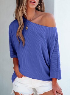 Foto 3 | Foto 3 | Camiseta Evaless Con Hombros Descubiertos Y Manga 3/4 Para Mujer, Color Azul Oscuro - Venta Internacional.