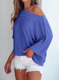 Foto 4 | Foto 4 | Camiseta Evaless Con Hombros Descubiertos Y Manga 3/4 Para Mujer, Color Azul Oscuro - Venta Internacional.