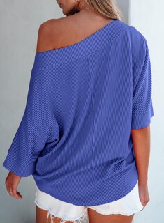 Foto 5 | Foto 5 | Camiseta Evaless Con Hombros Descubiertos Y Manga 3/4 Para Mujer, Color Azul Oscuro - Venta Internacional.