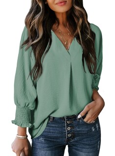 Foto 1 | Foto 1 | Blusa Dokotoo Para Mujer Con Cuello En V Y Manga 3/4, Color Verde Menta, Talla Xl - Venta Internacional.