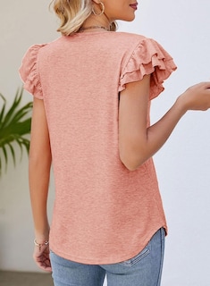 Foto 3 | Foto 3 | Camiseta Alvaq Trendy Con Volantes Y Manga Corta Con Cuello En V Para Mujer - Venta Internacional.