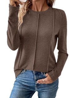 Foto 1 | Foto 1 | Camiseta Evaless Para Mujer, Manga Larga, Cuello Redondo, 2024, Color Café M - Venta Internacional.