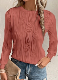 Foto 2 | Foto 2 | Camiseta Evaless Para Mujer, Manga Larga, Cuello Redondo, Color Rosa Texturizado - Venta Internacional.