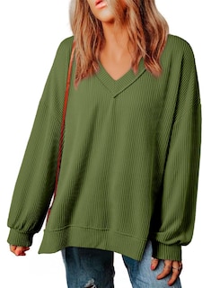Foto 1 | Foto 1 | Camiseta Tipo Túnica Evaless De Manga Larga Con Cuello En V, Gran Tamaño, Verde Oliva, 2xl - Venta Internacional.